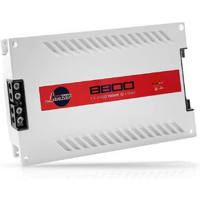 Lanzar One Channel Car Audio Mono Amplifier, 11000 Watt Max @ 1 Ohm High-Powered Mono Car Amplifier with Subsonic Filter and Low Pass Filter, Cooling Fans, White
