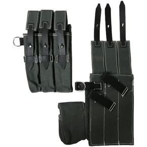 WWII MP40 German 9MM Canvas & Leather Ammo Left & Right Pouch Magazine for MP38/ MP40 with Secure Closure Set of 2 - Grey