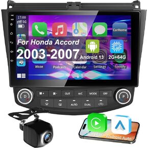 2G+64G Car Radio Stereo for Honda Accord 7th 2003 2004 2005 2006 2007 with Wireless Apple Carplay Android Auto 10.1 inch Audio Head Unit with WiFi GPS Navigation DSP EQ Bluetooth FM Backup Camera