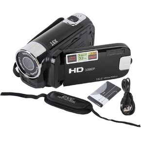 Digital Camcorder, Black HD Video Camera with 16X Zoom & 2.7" Colour Screen, Vintage Handycam with 2 Seconds Or 10 Seconds at A Fixed Time for Recording