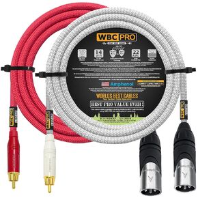 6 Foot RCA to XLR (Male) Cable Pair - WBC-PRO-LOCAP Low-Capacitance (14pF/ft) 22 AWG Ultra-Silent Audiophile & Pro-Grade Audio Interconnect Cable - Amphenol Plugs & Red & Silver Tweed Jackets