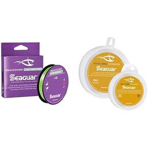Bundle of Seaguar Smackdown High Visibility Braided Fishing Line, 30lb, 300yds + Seaguar Gold Label 100% Fluorocarbon Fishing Line Leader, 30lbs, 25yds