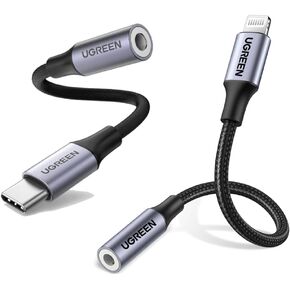 UGREEN Lightning to 3.5mm Adapter for iPhone and USB C to 3.5mm Audio Adapter Bundle