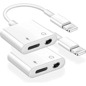 [Apple MFi Certified] iPhone Headphones Splitter Adapter, 2 in 1 Lightning to 3.5mm Headphones Aux Audio + Charge Jack Adapter Dongle Splitter Compatible with iPhone14/13/12/11/SE/XS/XR/X/8/7(2 Pack)