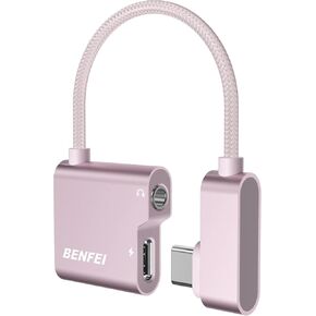 BENFEI USB C to Audio Jack Adapter with 60W Fast Charging, USB-C to 3.5mm Female Headphone Compatible with iPhone 16/15 Pro Max/Pro, Samsung Galaxy S24/S23/S22/S21 Ultra, iPad Pro, Pixel 8 Pink