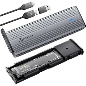 PHIXERO M.2 NVMe SATA SSD Enclosure Adapter[Tool-Free][Aluminum], USB C 3.2 Gen 2-10Gbps NVMe PCIe and 6Gbps SATA/NGFF, Supports M-Key/B+M Key, with UASP Trim for 2230/2242/2260/2280 SSD