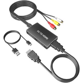 Male RCA in to HDMI Out Cable Converter Adapter with HDMI and RCA Cables, CVBS Composite AV to HDMI Converter (av to hdmi Male)
