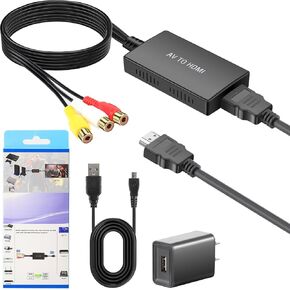 PASOW RCA to HDMI Converter for TV - AV to HDMI Video Audio Adapter Support 1080P PAL/NTSC Compatible with VCR/VHS/Xbox/PS3/STB/Wii/PC/Blue-Ray DVD Players