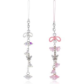 Flower Phone Charm, Cute Aesthetic White Pink Cell Phone Charm For Bag, Keychain, Pendants