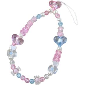 Pink Phone Charm Kawaii Beaded Phone Lanyard Camera Charm Cute Cellphone Charm Strap Phone Key Chain for Women