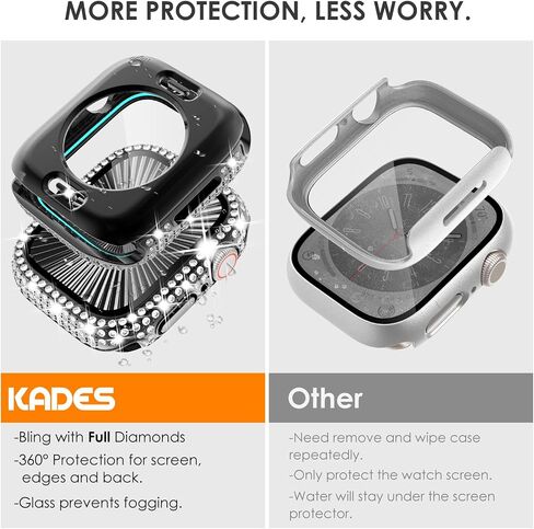 kades 2 في 1 حالة مقاومة للماء لـ Apple Watch Ultra2 49mm ، 360 حالة حماية من الكمبيوتر الواقي من الأمام والخلف مع واقي الشاشة الزجاجية المقسى ، [الماس الكامل] لحالات الساعة للنساء ، 49 ملم/وردي in Kuwait