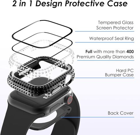 kades 2 في 1 حالة مقاومة للماء لـ Apple Watch Ultra2 49mm ، 360 حالة حماية من الكمبيوتر الواقي من الأمام والخلف مع واقي الشاشة الزجاجية المقسى ، [الماس الكامل] لحالات الساعة للنساء ، 49 ملم/وردي in Kuwait