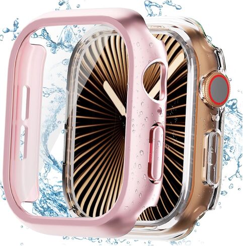 2 حزمة حزمة PCAT ISWATCH مع واقي شاشة التصميم بلا حدود ، مثالي لسلسلة Apple Watch Series 10 46 مم ، كل - حول المصد الواقي وإطار الخدش (Rose Gold+شفاف ، 46 مم) in Kuwait