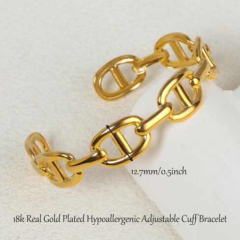 18k Gold Plated Adjustable Cuff Bracelets Personalized Open Wide Leaf Natural Stone Cuff Bangle Buckle Bracelet Jewelry Birthday Valentine's Day Gift for Women in Saudi Arabia