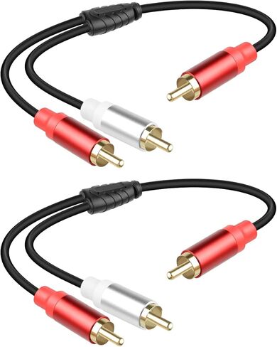 RIIEYOCA Short RCA Y Splitter Cable,1 RCA Male to 2 RCA Male Stereo Audio Extension Cable for Speaker,Subwoofer,Amplifier,Stereo System,Home Theater,2Pack(0.3M/1FT) in Saudi Arabia