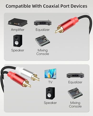 RIIEYOCA Short RCA Y Splitter Cable,1 RCA Male to 2 RCA Male Stereo Audio Extension Cable for Speaker,Subwoofer,Amplifier,Stereo System,Home Theater,2Pack(0.3M/1FT) in Saudi Arabia