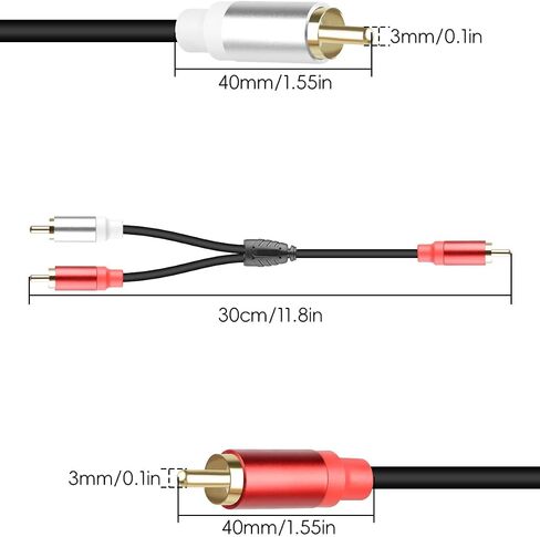 RIIEYOCA Short RCA Y Splitter Cable,1 RCA Male to 2 RCA Male Stereo Audio Extension Cable for Speaker,Subwoofer,Amplifier,Stereo System,Home Theater,2Pack(0.3M/1FT) in Saudi Arabia