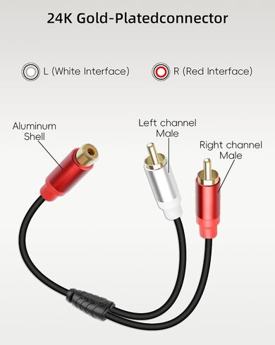 RIIEYOCA Short RCA Y Splitter Cable,1 RCA Male to 2 RCA Male Stereo Audio Extension Cable for Speaker,Subwoofer,Amplifier,Stereo System,Home Theater,2Pack(0.3M/1FT) in Saudi Arabia