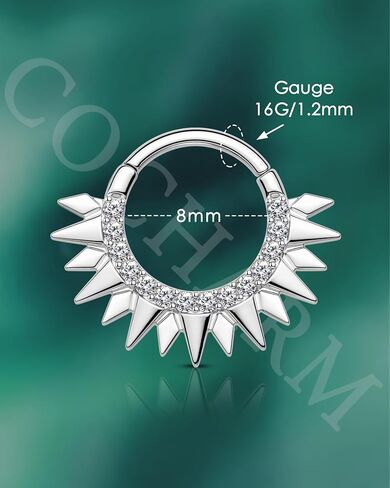 COCHARM 16g Cute Septum Rings Silver Septum Piercing Jewelry Gold Half Sun Septum Jewelry for Women Men Dainty 8mm 10mm Daith Earrings Surgical Steel Daith Piercing Jewelry Septum Clicker in Saudi Arabia