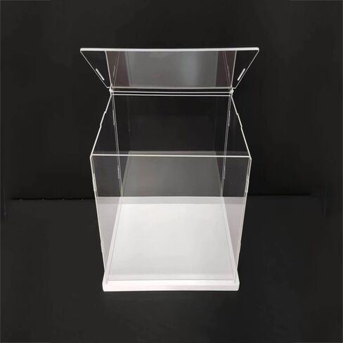Clear Acrylic Display Case, Self-Assembly Acrylic Box with White Thick Base and Upward Swing Door, Dustproof Protection Showcase Organizer for Collectibles Doll Toys Models (25X15X18cm/10X6X7inch) in Saudi Arabia