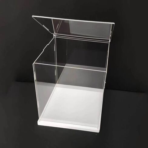 Clear Acrylic Display Case, Self-Assembly Acrylic Box with White Thick Base and Upward Swing Door, Dustproof Protection Showcase Organizer for Collectibles Doll Toys Models (25X15X18cm/10X6X7inch) in Saudi Arabia