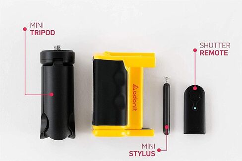 Adonit Photogrip (Yellow) Stabilizer Hand Grip Phone Holder with Bluetooth Remote Shutter, Mini Tripod, Travel Bag, Mini Stylus Kits for iPhone, Android, Samsung, LG, Google Pixel, HTC, Smart Phone in Kuwait