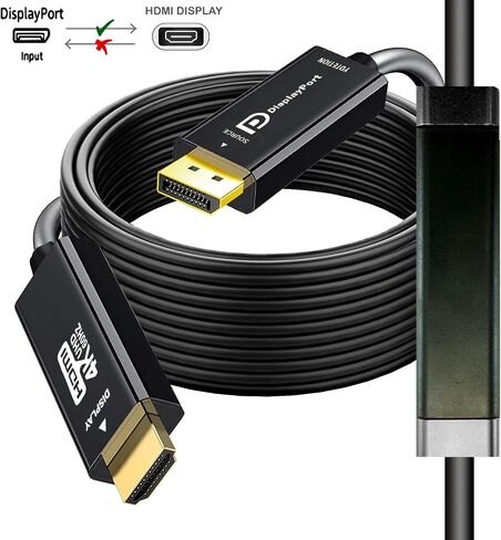 DisplayPort إلى HDMI 50ft كبل ، 4K DP إلى HDMI ذكر إلى كابل الفيديو العام ، 4K@60Hz أحادي الاتجاه ، [ABS] ، متوافق مع HDTVs ، الشاشات ، AMD ، NVIDIA ، LENOVO ، HP in Kuwait