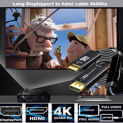 DisplayPort إلى HDMI 50ft كبل ، 4K DP إلى HDMI ذكر إلى كابل الفيديو العام ، 4K@60Hz أحادي الاتجاه ، [ABS] ، متوافق مع HDTVs ، الشاشات ، AMD ، NVIDIA ، LENOVO ، HP in Kuwait