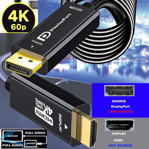 DisplayPort إلى HDMI 50ft كبل ، 4K DP إلى HDMI ذكر إلى كابل الفيديو العام ، 4K@60Hz أحادي الاتجاه ، [ABS] ، متوافق مع HDTVs ، الشاشات ، AMD ، NVIDIA ، LENOVO ، HP in Kuwait