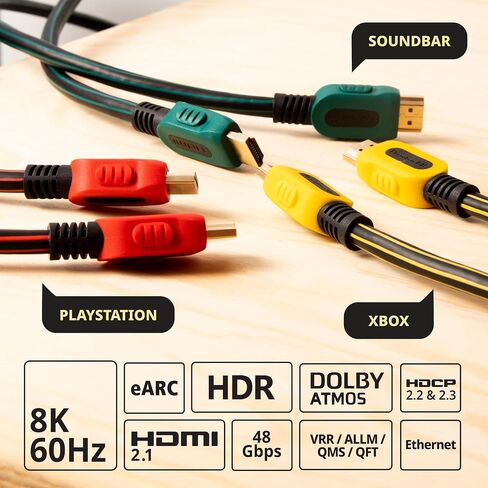 HDMI Cable 10 Feet 10Pack, Ultra High Speed 8K, eARC, 4K 120Hz, HDCP, CL3 Rated Fire-Resistant, Great for Monitor, PC, Laptop, Projector, Soundbar, Gaming - Only for HDMI to HDMI Required Devices in Kuwait
