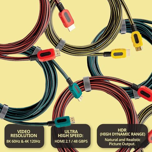 HDMI Cable 10 Feet 10Pack, Ultra High Speed 8K, eARC, 4K 120Hz, HDCP, CL3 Rated Fire-Resistant, Great for Monitor, PC, Laptop, Projector, Soundbar, Gaming - Only for HDMI to HDMI Required Devices in Kuwait