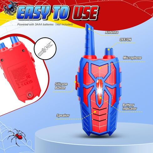 Spider Walkie Talkies Rechargeable Toys for Kids : Gifts for Boys Ages 3 4 5 6 7 8 9 10 Kids Walkie Talkies 2 Pack Outdoor Hiking Toy for 5-7 Year Old Boy Christmas Birthday Gift 2 Way Radio for Boys in Kuwait