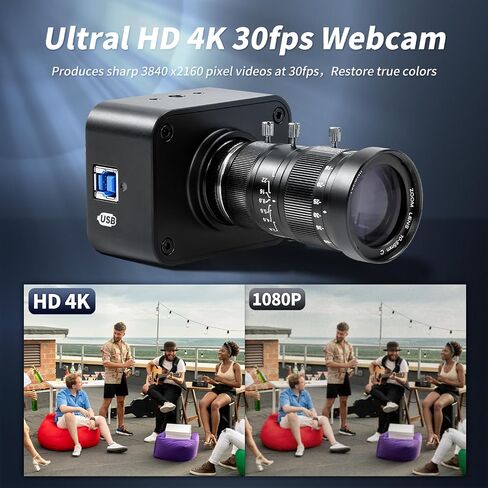MOKOSE USB Camera 4K, USB3.0 Manual Focus Webcam with C-Mount 10-55mm Telephoto Zoom Lens, IMX678 1/1.8" 8MP Sensor Support YUY2,Web Camera for Desktop Computer Laptop in Kuwait