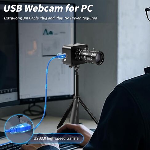 MOKOSE USB Camera 4K, USB3.0 Manual Focus Webcam with C-Mount 10-55mm Telephoto Zoom Lens, IMX678 1/1.8" 8MP Sensor Support YUY2,Web Camera for Desktop Computer Laptop in Kuwait