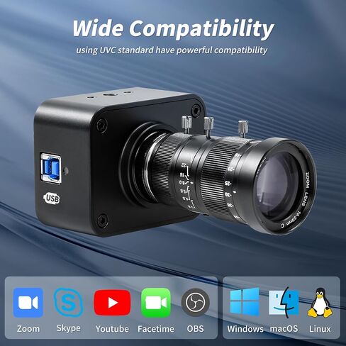 MOKOSE USB Camera 4K, USB3.0 Manual Focus Webcam with C-Mount 10-55mm Telephoto Zoom Lens, IMX678 1/1.8" 8MP Sensor Support YUY2,Web Camera for Desktop Computer Laptop in Kuwait