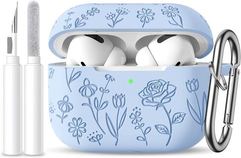 for AirPods Pro 2nd/1st Case with Cleaner Kit,Cute Rose Flower Engraved Soft Silicone Protective Compatible with Apple AirPods Pro 2/Airpod Pro Cover with Keychain,Front LED Visible,Lalic in Kuwait