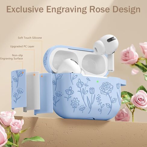 for AirPods Pro 2nd/1st Case with Cleaner Kit,Cute Rose Flower Engraved Soft Silicone Protective Compatible with Apple AirPods Pro 2/Airpod Pro Cover with Keychain,Front LED Visible,Lalic in Kuwait