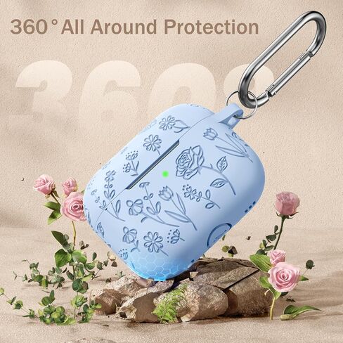 for AirPods Pro 2nd/1st Case with Cleaner Kit,Cute Rose Flower Engraved Soft Silicone Protective Compatible with Apple AirPods Pro 2/Airpod Pro Cover with Keychain,Front LED Visible,Lalic in Kuwait