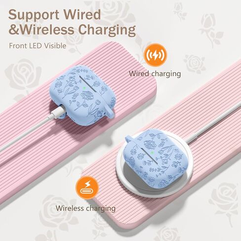 for AirPods Pro 2nd/1st Case with Cleaner Kit,Cute Rose Flower Engraved Soft Silicone Protective Compatible with Apple AirPods Pro 2/Airpod Pro Cover with Keychain,Front LED Visible,Lalic in Kuwait