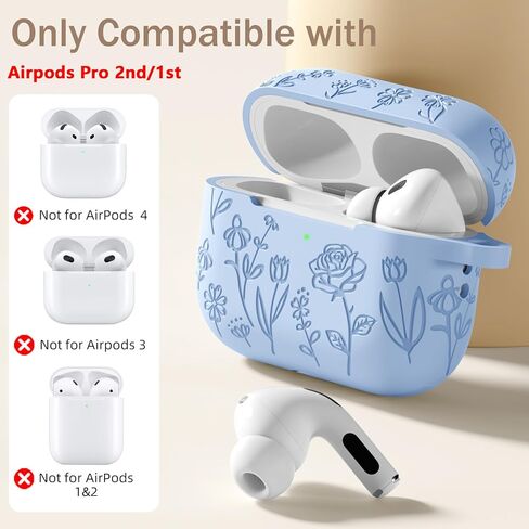 for AirPods Pro 2nd/1st Case with Cleaner Kit,Cute Rose Flower Engraved Soft Silicone Protective Compatible with Apple AirPods Pro 2/Airpod Pro Cover with Keychain,Front LED Visible,Lalic in Kuwait