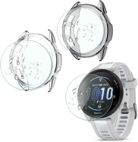 واقي شاشة Smartwatch متوافق مع Garmin Forerunner 165 و 165 موسيقى ، وغطاء وقائي زجاجي مقسى وحالة TPU إطار ناعم (حزمة 3+2) (Case+Protector Film) in Kuwait