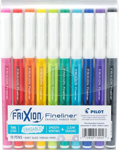 Pilot, FriXion Fineliner Erasable Marker Pens, Fine Point 0.7 mm, Pack of 8, Assorted Colors in Saudi Arabia