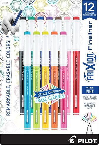 Pilot, FriXion Fineliner Erasable Marker Pens, Fine Point 0.7 mm, Pack of 8, Assorted Colors in Saudi Arabia
