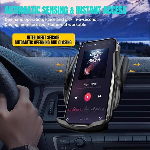 شاحن السيارات اللاسلكي ، MAX 15W MAX FAST AUTO AUTO CLAMPING ، MONSESS SESSESS MOUND MOUNT ، مناسب لـ iPhone 16 15 14 13 12 Pro Max XS X ، Samsung Galaxy S24 Ultra S23 S22 S21 S20 S20 Note20 (2-Black) in Kuwait