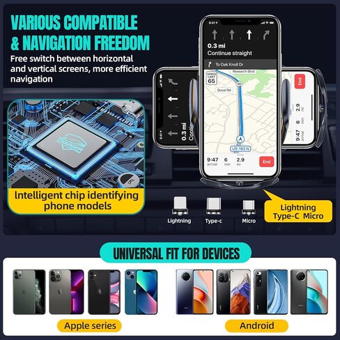 شاحن السيارات اللاسلكي ، MAX 15W MAX FAST AUTO AUTO CLAMPING ، MONSESS SESSESS MOUND MOUNT ، مناسب لـ iPhone 16 15 14 13 12 Pro Max XS X ، Samsung Galaxy S24 Ultra S23 S22 S21 S20 S20 Note20 (2-Black) in Kuwait