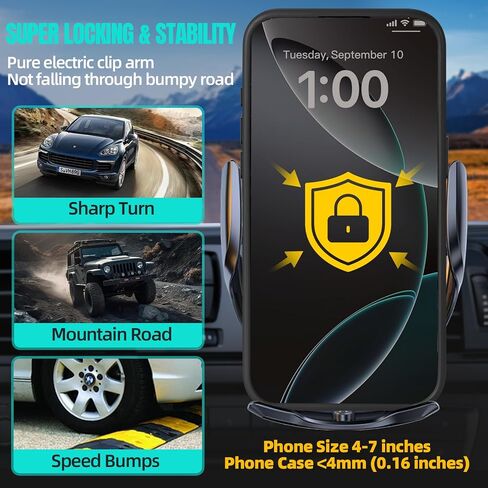 شاحن السيارات اللاسلكي ، MAX 15W MAX FAST AUTO AUTO CLAMPING ، MONSESS SESSESS MOUND MOUNT ، مناسب لـ iPhone 16 15 14 13 12 Pro Max XS X ، Samsung Galaxy S24 Ultra S23 S22 S21 S20 S20 Note20 (2-Black) in Kuwait
