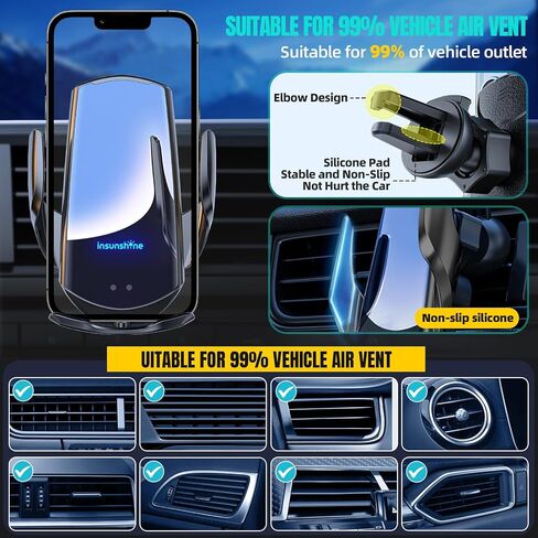 شاحن السيارات اللاسلكي ، MAX 15W MAX FAST AUTO AUTO CLAMPING ، MONSESS SESSESS MOUND MOUNT ، مناسب لـ iPhone 16 15 14 13 12 Pro Max XS X ، Samsung Galaxy S24 Ultra S23 S22 S21 S20 S20 Note20 (2-Black) in Kuwait
