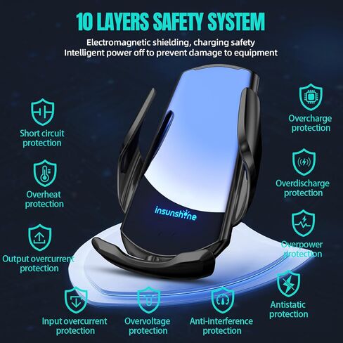 شاحن السيارات اللاسلكي ، MAX 15W MAX FAST AUTO AUTO CLAMPING ، MONSESS SESSESS MOUND MOUNT ، مناسب لـ iPhone 16 15 14 13 12 Pro Max XS X ، Samsung Galaxy S24 Ultra S23 S22 S21 S20 S20 Note20 (2-Black) in Kuwait