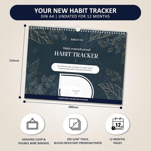 Habit Tracker Calendar (Undated 12 Months) - Daily Habit Tracker Jounal with Spiral Binding & Hanger - Goal Tracker - Motivational Monthly Habit Calendar - Productivity Tool and Workout Calendar - 8.3" x 11.2" (A4 Size) in Saudi Arabia