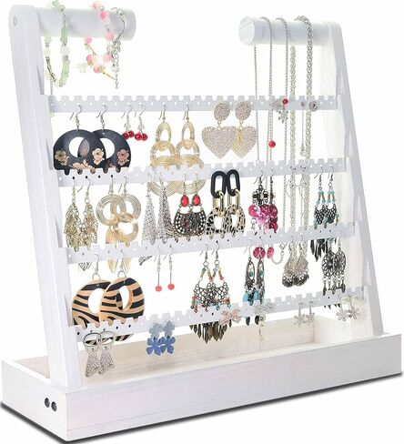 منظم القرط والمجوهرات، رف حامل القرط الخشبي الريفي، أقراط مسمارية وحوامل أقراط حلقية، منظم حامل المجوهرات مع 212 فتحة شجرة قرط هدايا للنساء (عتيق) in Kuwait